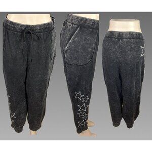 Lovesick +5 Black Acid Wash Drawstring Star Skeleton Bones Graphic Jogger Pants